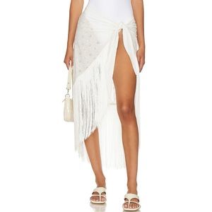 WeWoreWhat Fringe Sarong in Eyelet Off White Size Small